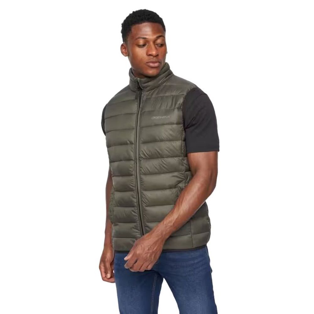 Crosshatch Mens Gattering Quilted Vest / Olive Camo